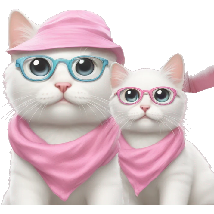 White cat wearing glasses hat and beach clothes cute pink emoji