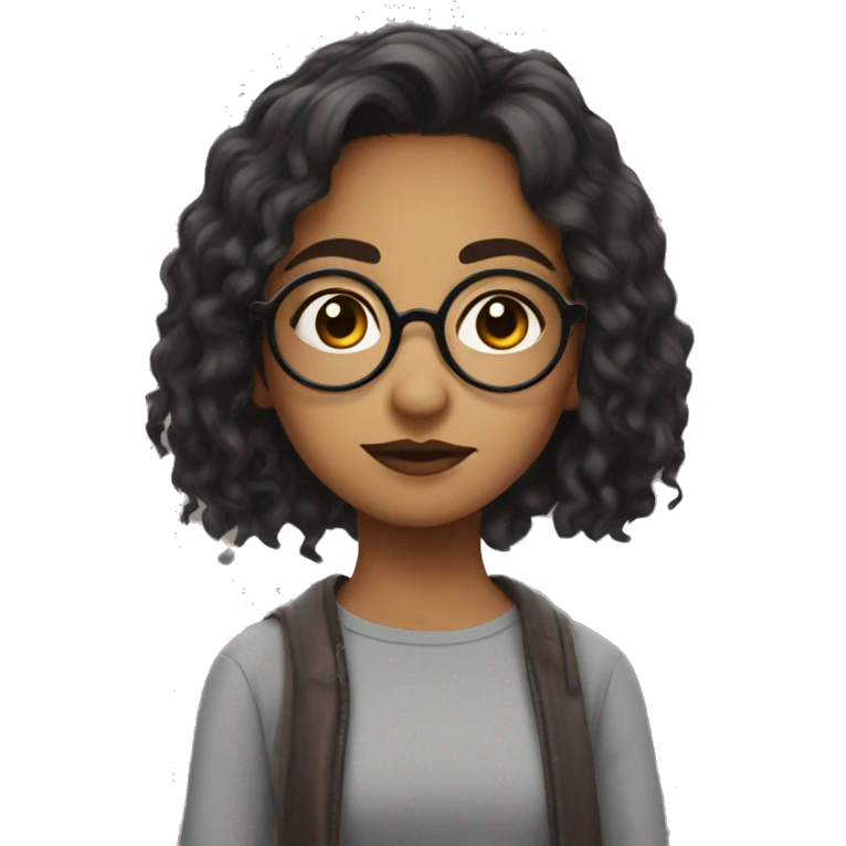 Girl of questionable ethnicity with Harry Potter glasses and messy short hair emoji