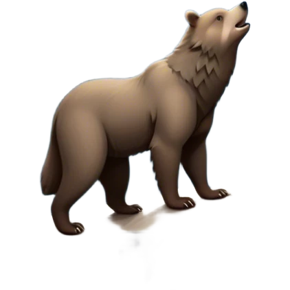 Collage of wild animals, including a bear and a wolf in their natural habitat. The bear stands on its hind legs near a forest, while the wolf howls at the moon under a starry sky. A scenic backdrop of mountains, trees, and nature. Transparent background. emoji