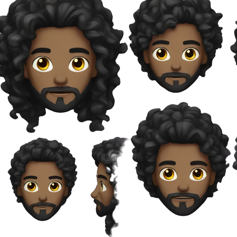 white skin black wavy hair black light bearded man emoji