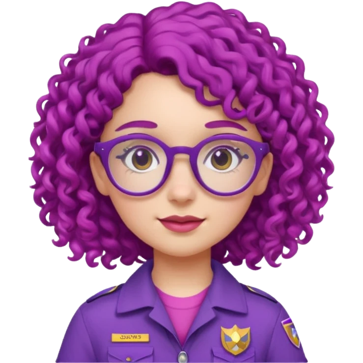scout girl with pink scout uniform, purple curly haired and glassess emoji