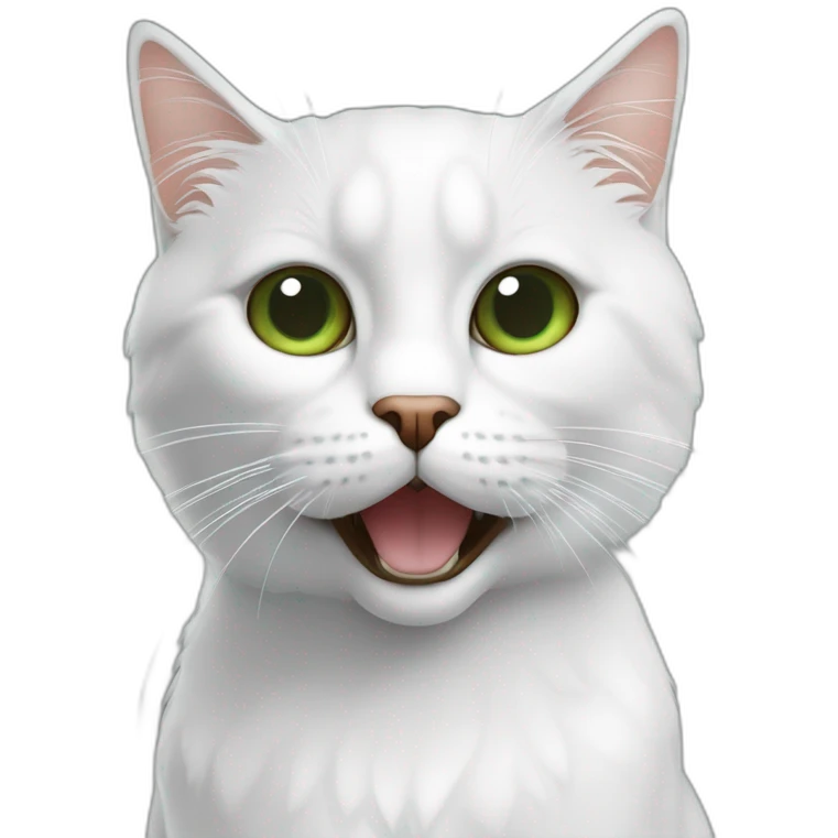 Chat blanc à poil long aux yeux verts, avec bout des oreille marron. Il manques la mâchoire du bas. emoji