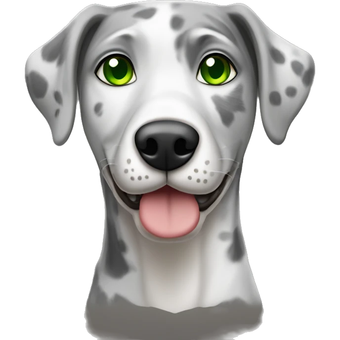 Grey and white catahoula dog with green eyes emoji