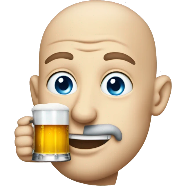 bald blue eyed emoji drinking beer emoji