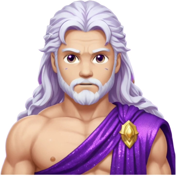 Jupiter Thunder God with long white hair, purple sequin toga emoji