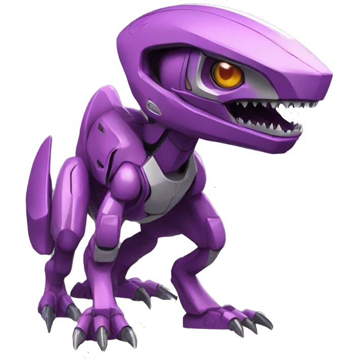 a Genesect-Raptor-Fakémon—hybrid with a futuristic visor-helmet full body emoji