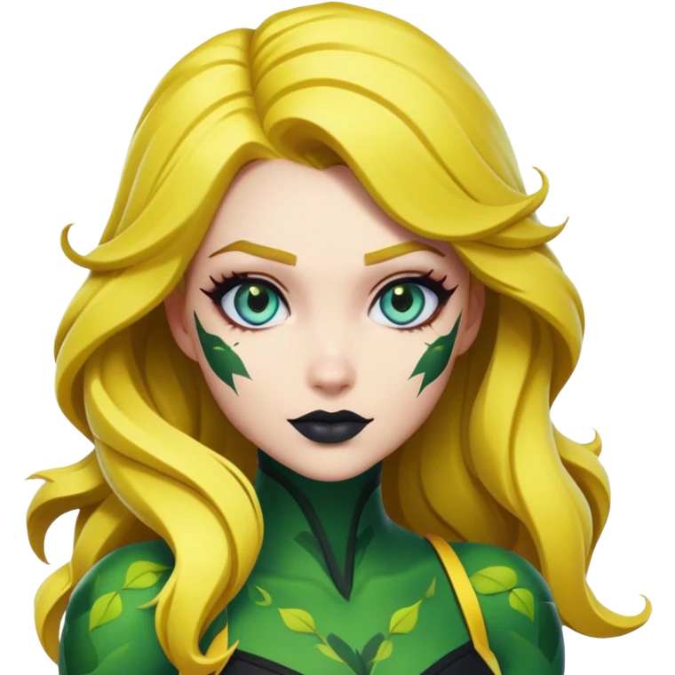 poison ivy fortnite skin blue eyes, dark green lip, yellow hair  emoji