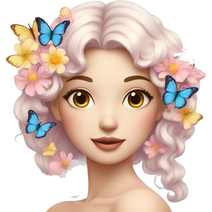 Gorgeous pastel lady with flowers and butterflies emoji