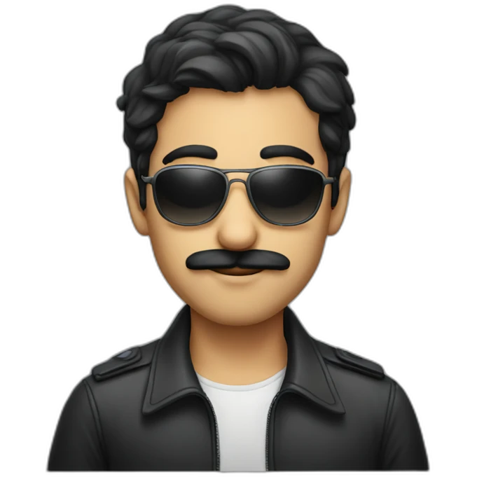 A young Iranian man with a moustache and sunglasses and dark ai emoji