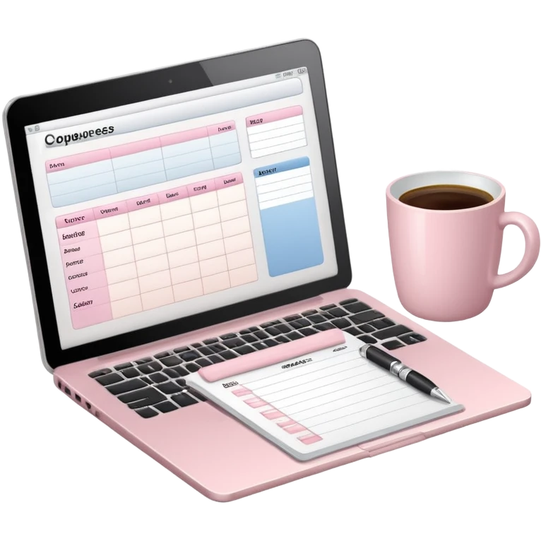 Light Pale Pink Expenses Money tracker Documents lap top emoji