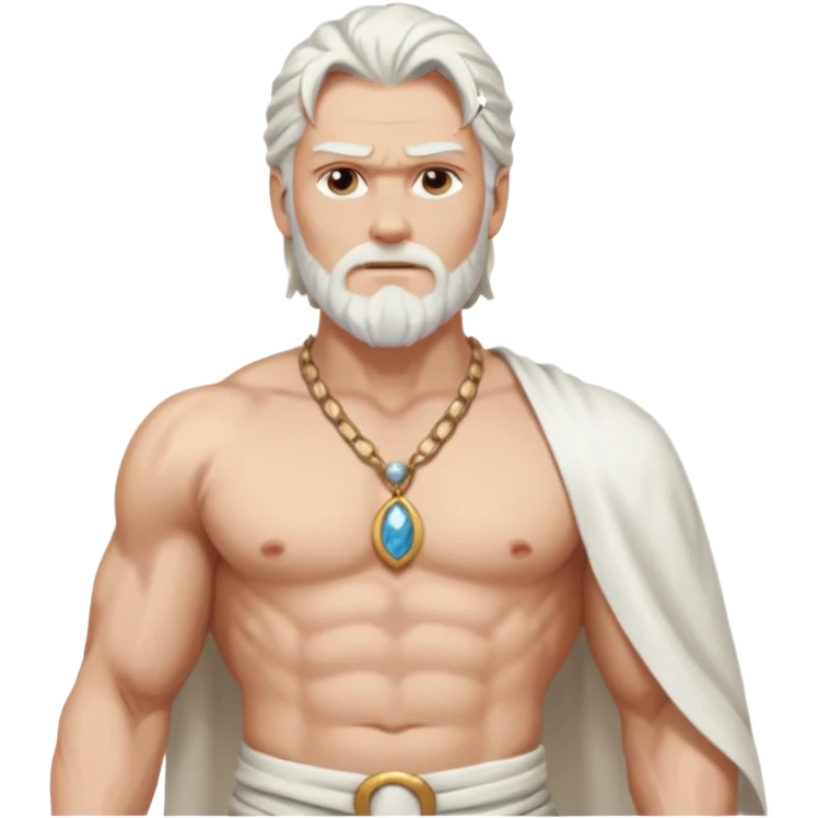 Odin with long white hair, white loincloth, shirtless with necklace emoji