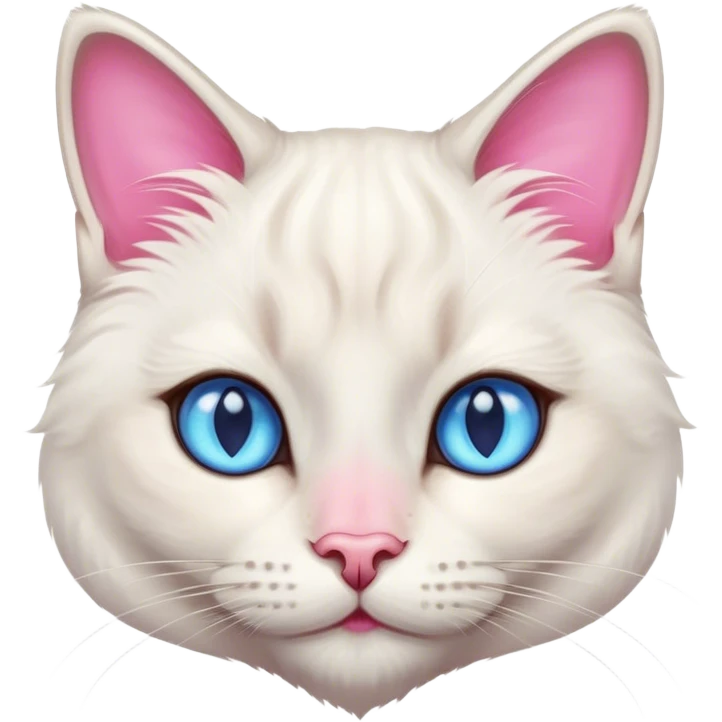 Hairy white female cat with siamese features, pink nose and blue eyes emoji