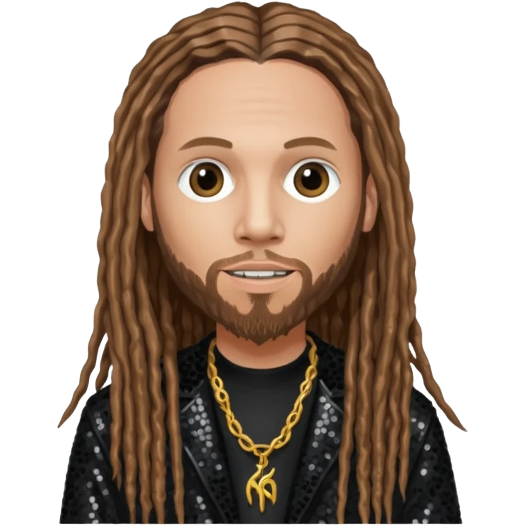Brian Head Welch from Korn with long light brown hair, light skin, black sequin outfit emoji