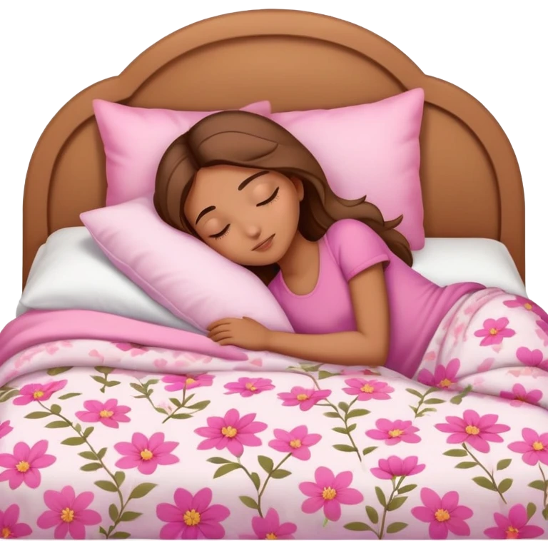 light brown girl beautiful finish sleeping on her bed with pinky floral design  emoji