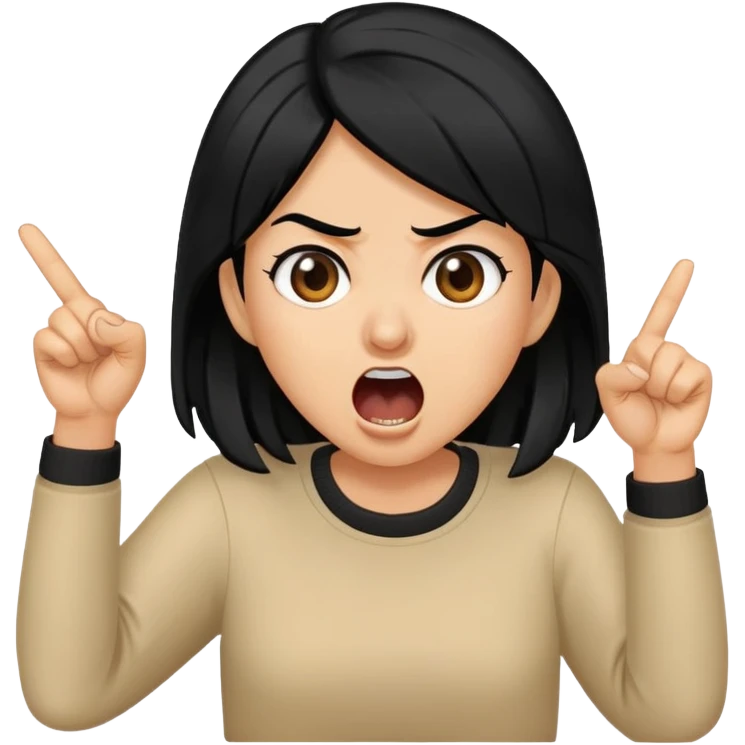 Mónica yelling and pointing with black hair emoji