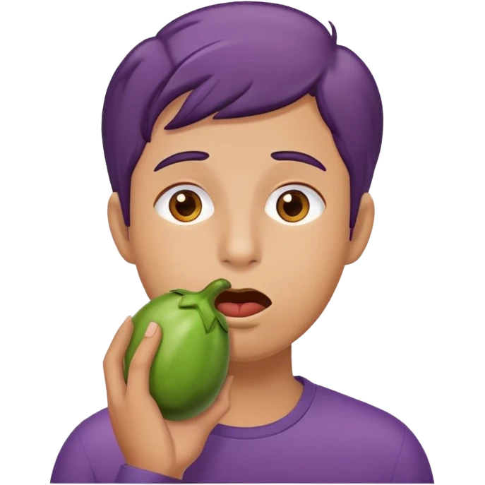 tired face holding an eggplant to its mouth emoji