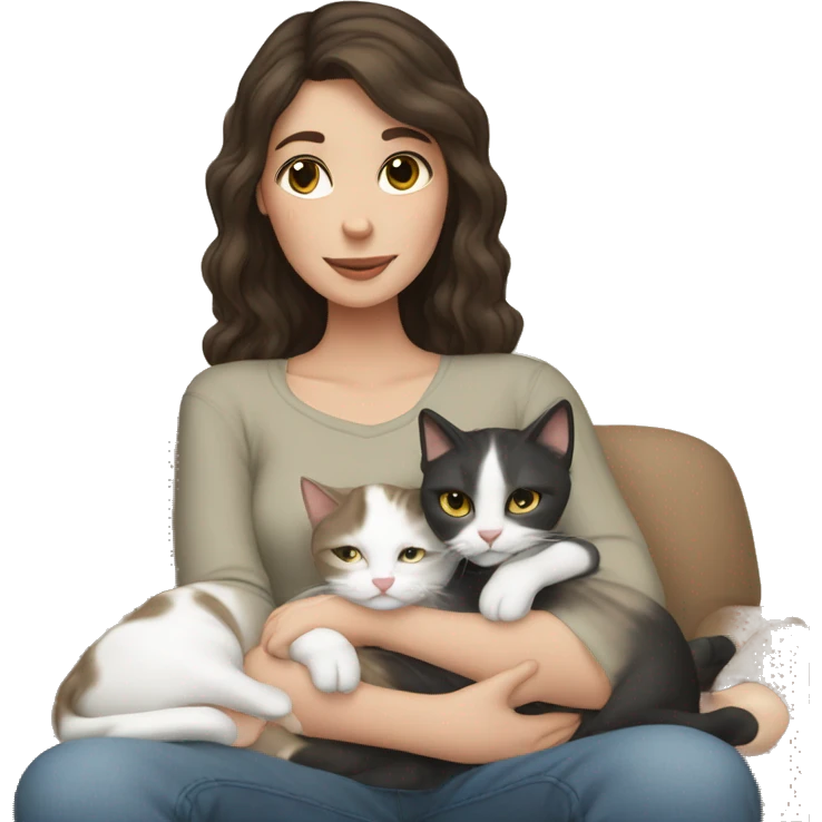 White brunette girl cuddling with cats emoji