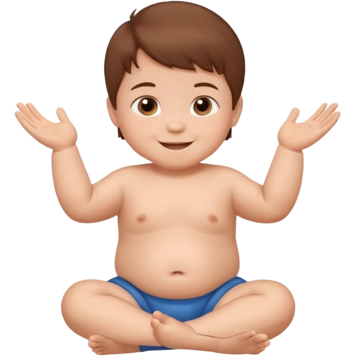 A smiling baby boy with brown hair, sitting, moving its arms and hands. emoji