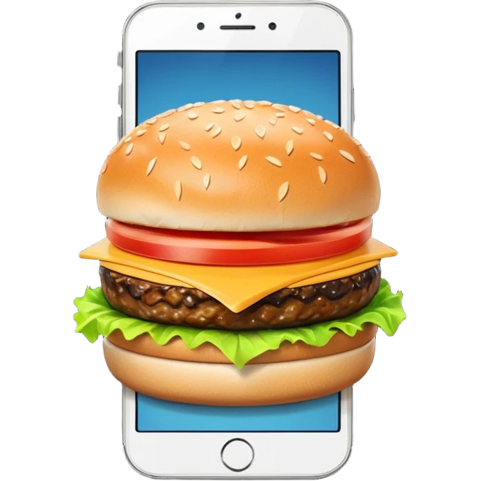 a phone that has a picture of a hamburguer in the frames of the phone not outside emoji