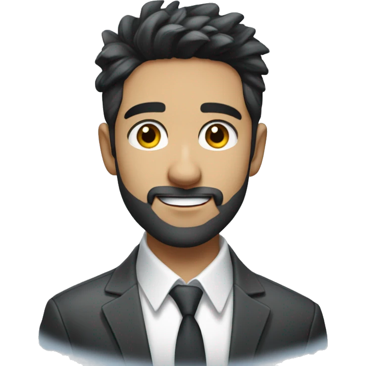 Young male with black hair and small beard on the chin, small eye, with white professional shirt.  Handsome. One picture only with blue background splashing emoji