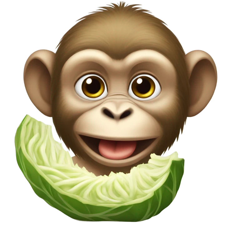 fat Barbary Macaque chews cabbage emoji