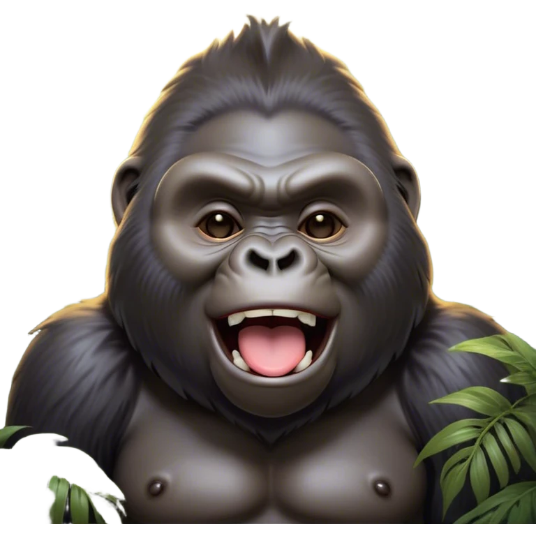 Cinematic Cute Yawning Gorilla Portrait Emoji, Head tilted slightly with a dramatic, wide-open yawn, showcasing a thick, velvety Fur with drowsy, half-closed eyes and a relaxed, open expression, Simplified yet irresistibly adorable features, highly detailed, glowing with a soft, cozy jungle glow, high shine, relaxed yet expressive, stylized with a dash of whimsical primate charm, soft glowing outline, capturing the essence of a drowsy yet affectionate guardian that appears ready to stretch out for a nap! emoji