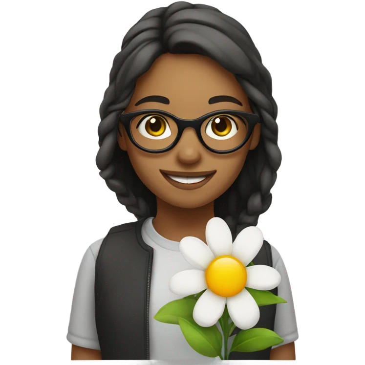 smiling girl with glasses and flower  emoji