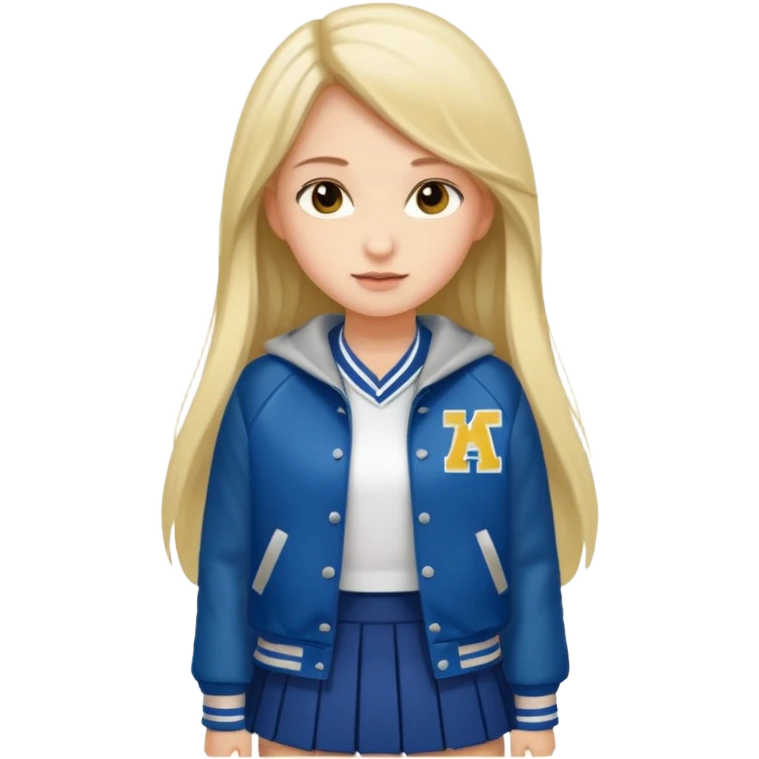 long hair girl with varsity jacket and skirt emoji