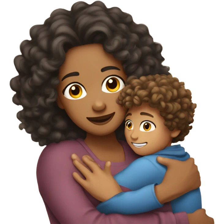 hug mum son light skin long curly hair emoji