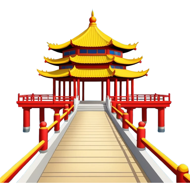 Qingdao Zhanqiao Pier with pavilion over sea, simplified emoji style with bold outlines and bright colors, cartoon style traditional Chinese pavilion on pier emoji
