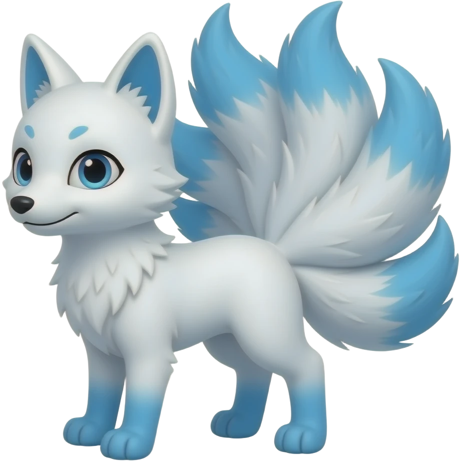 White blue Kitsune nine tails Blue paws emoji