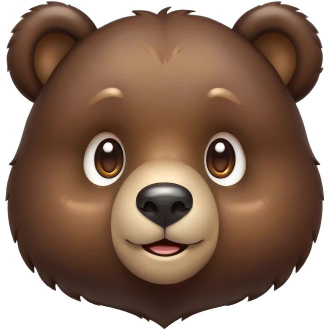Cinematic Cute Bear Portrait Emoji, Head tilted playfully and inquisitively, featuring a glossy dark brown fur with a natural sheen and round, sparkling eyes filled with gentle curiosity, Simplified yet irresistibly adorable features, highly detailed, glowing with a warm, friendly glow, high shine, affectionate and mighty, stylized with a touch of woodland whimsy, bright and endearing, soft glowing outline, capturing the essence of a mischievous yet loving bear, so playful it feels like it could amble out of the screen and into your arms! emoji