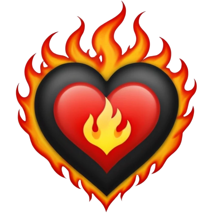 Black and red heart with flames tattoo style emoji