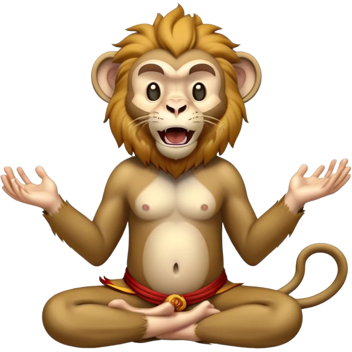 Monkey levitating in meditation while lion yelling and roaring at it  emoji