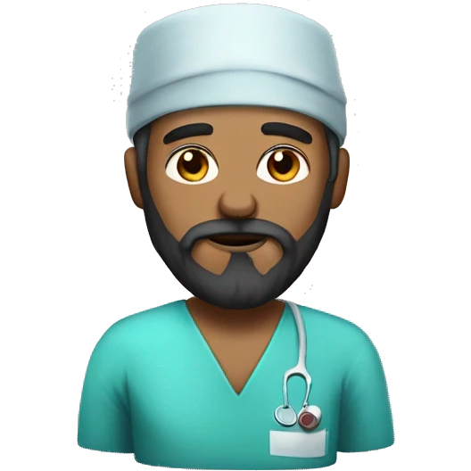 White Surgeon with long dark hair and big beard emoji