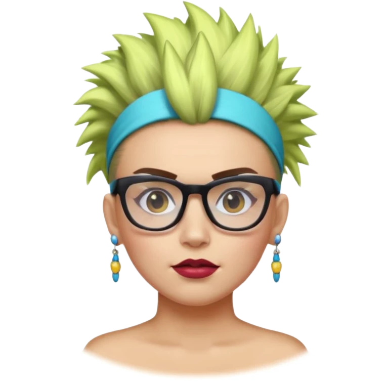 extreme mohawk person face headband glassess excessive makeup glowing hair emoji