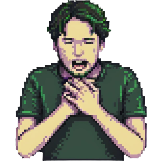man choking himself with his hands emoji