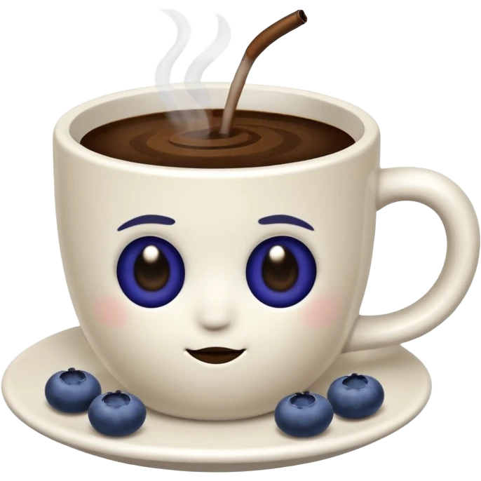 Slow brew coffee with blueberry design in a white cup emoji