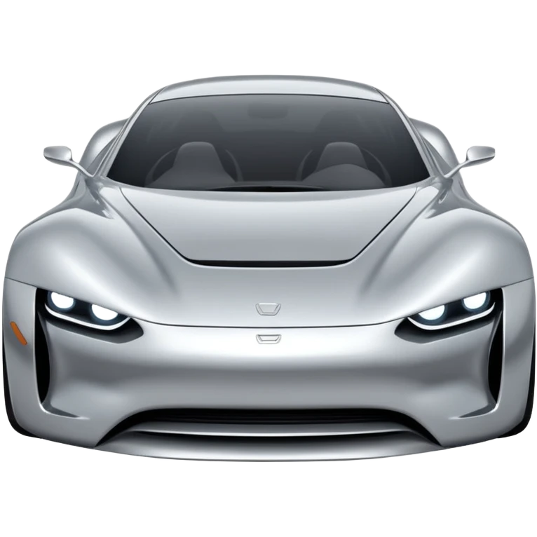 A low-profile futuristic car emoji made of polished silver chrome, wide body stance, smooth aerodynamic shape, glossy metallic surface, soft reflections, luxury swag aesthetic, minimal details, iOS emoji style, centered on clean white background, studio lighting emoji