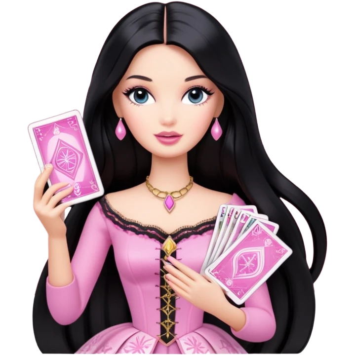 long black hair barbie with light pink tarot card emoji