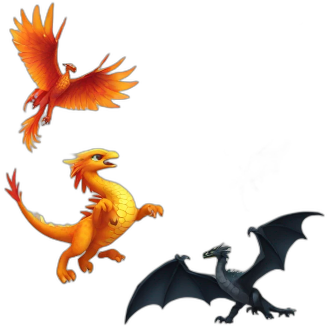 Un Phoenix, un tigre blanc, une tortue noir et un dragon emoji