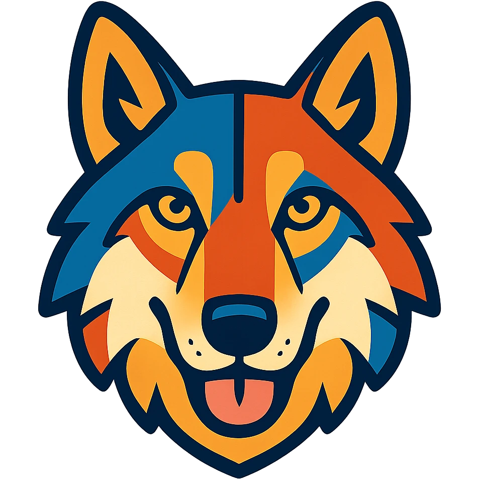 cartoon style face of an American wolfdog, vibrant colors emoji