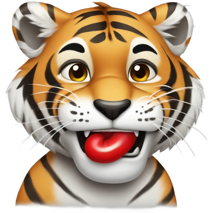 Tiger putting on red lipstick and blowing kisses  emoji