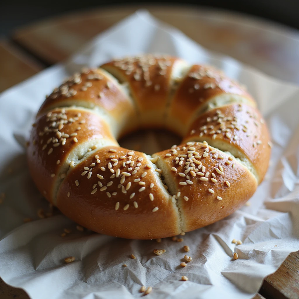 a simit, the Turkish sesame bagel, realistic style emoji