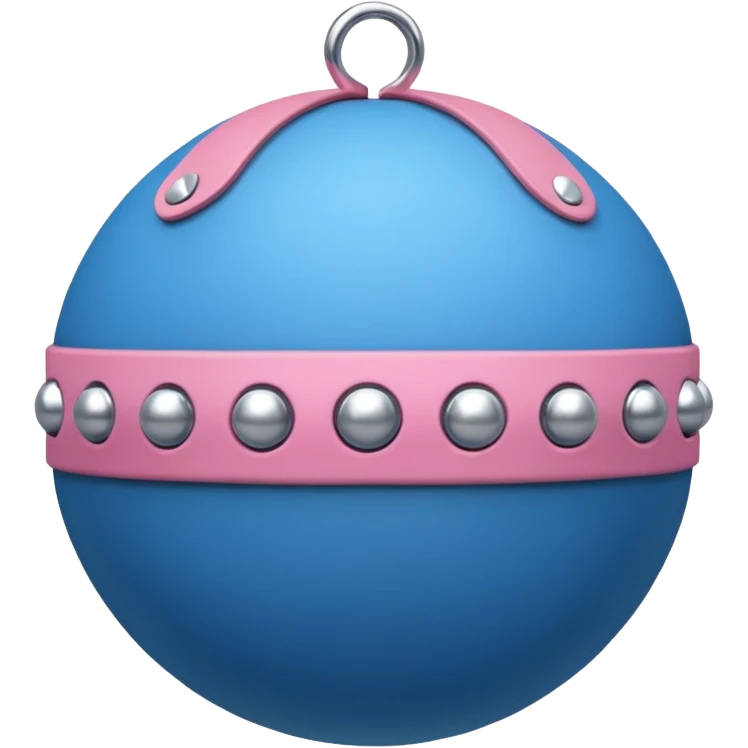 Blue ball for the gag on a ball gag with a white attachment collar with pink  studs on the collar  emoji
