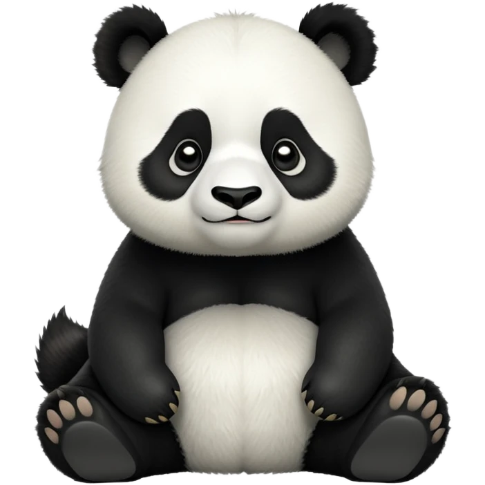 cinematic-[panda bear]-realistic-full-body-sitting-emoji,-tail-tucked-close,-head-tilted-dramatically,-thick-[black and white]-fur,-simplified-yet-realistic-focused-features,-highly-detailed,-glowing-with-an-almost-sarcastic-glow emoji