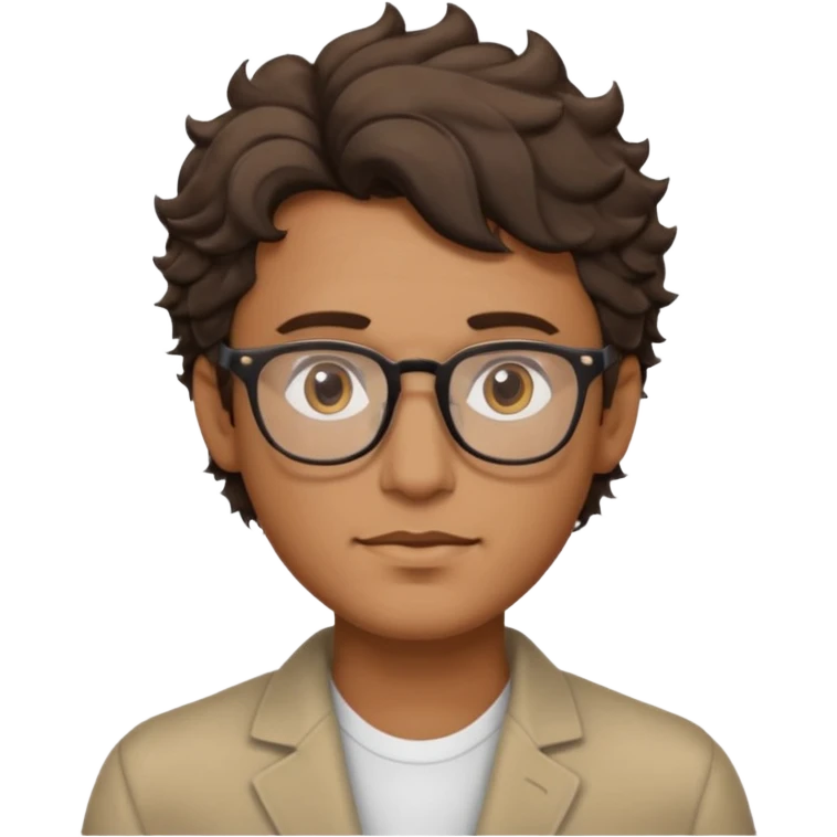 Could you draw me a man with wavy hair, low fade style, glasses, brown eyes, sharp facial features, and a masculine look? emoji