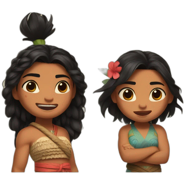 Moana fighting LILO and Stitch emoji