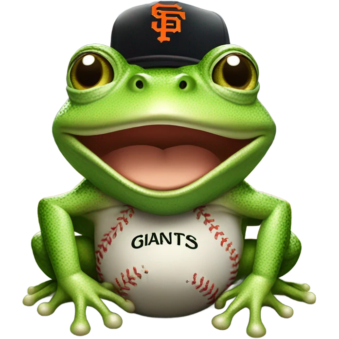 Green toad with San Francisco Giants hat emoji