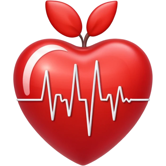 glossy red heart with white EKG line in PQRST waveform, soft gradients and highlights, Apple iOS style emoji emoji